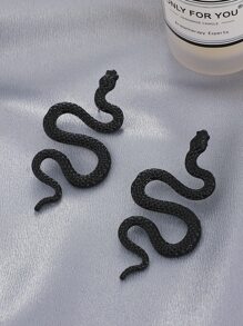 1pair Punk Vintage Exaggerated 3d Metallic Animal Snake Shaped Earrings For Women, Suitable For Party Wear - Black - View 4