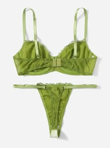 ROMWE Fairycore Contrast Lace Lingerie Set - Green - View 2