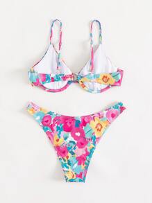 夏季随机花卉印花钢圈比基尼