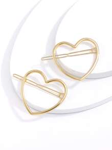 2pcs Heart Shaped Hair Clip - Gold - View 1