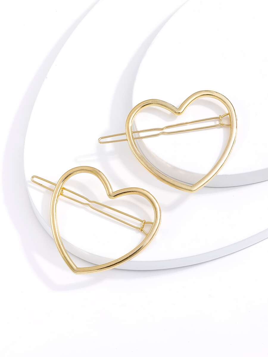 2pcs Heart Shaped Hair Clip - Gold - View 1
