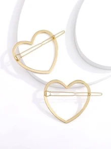 2pcs Heart Shaped Hair Clip - Gold - View 2