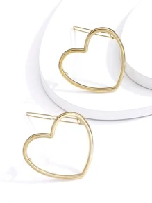 2pcs Heart Shaped Hair Clip - Gold - View 3