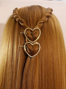 2pcs Heart Shaped Hair Clip - Gold - View 4