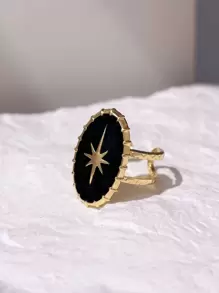 Anillo abierto con diseño de estrella con diseño de oval - Negro - Ver 1