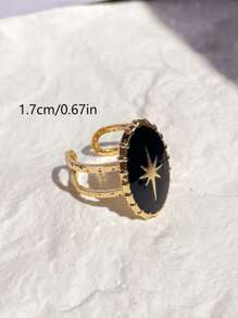 Anillo abierto con diseño de estrella con diseño de oval - Negro - Ver 3
