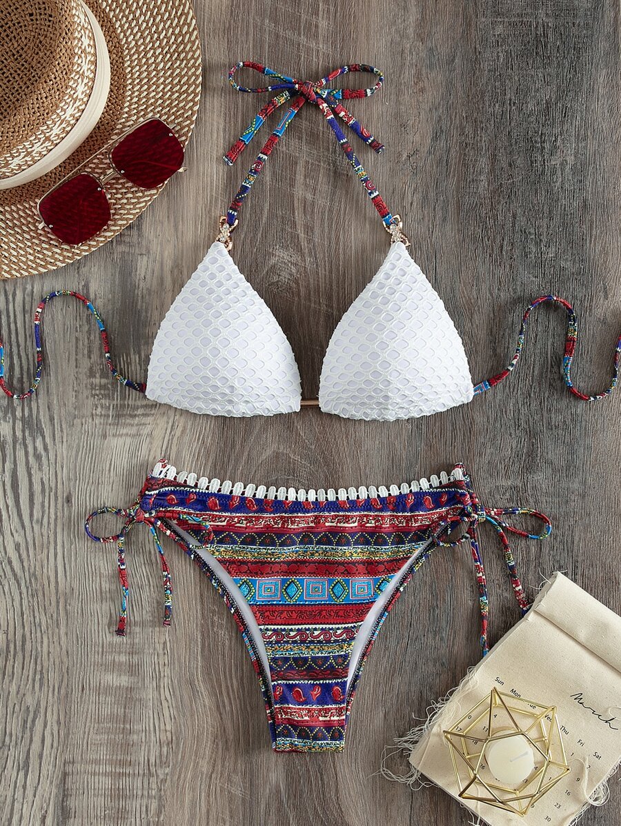 SHEIN Swim Ngẫu nhiên Geo In Tie Side Push Up Bikini - Nhiều màu - Xem 1