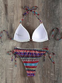 SHEIN Swim Ngẫu nhiên Geo In Tie Side Push Up Bikini - Nhiều màu - Xem 2
