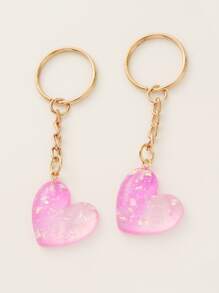2入組愛心掛飾鑰匙圈 - 粉色 - 查看 1