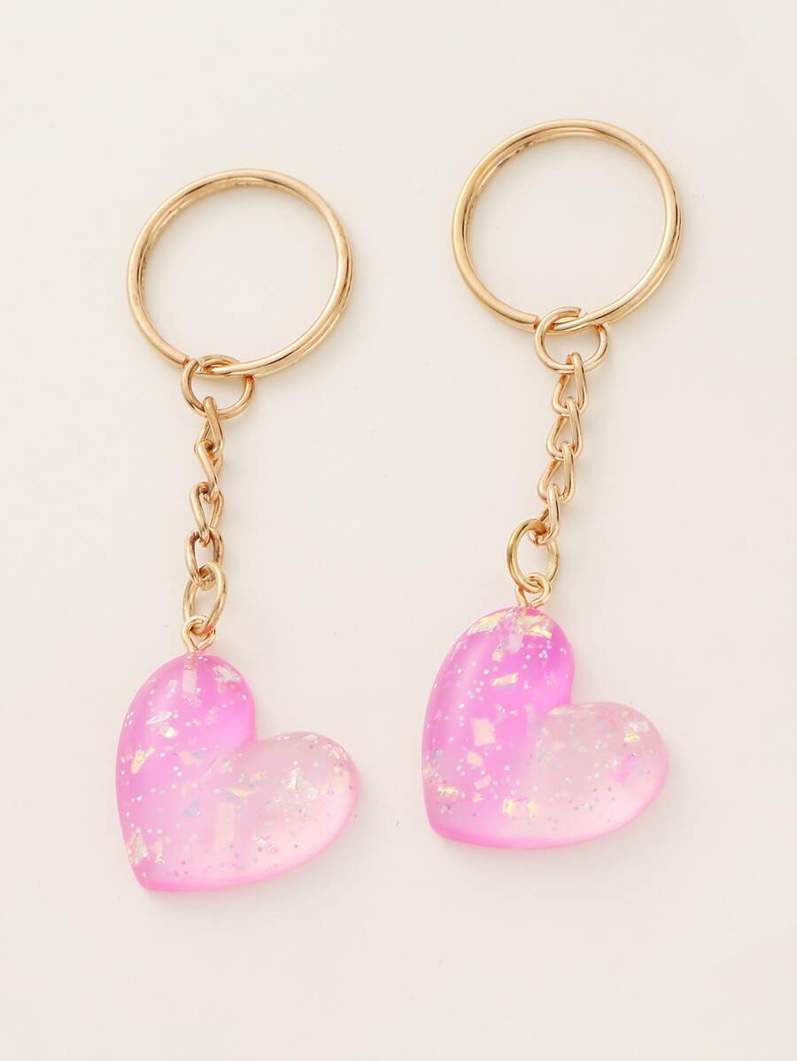 2入組愛心掛飾鑰匙圈 - 粉色 - 查看 1