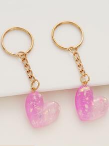 2入組愛心掛飾鑰匙圈 - 粉色 - 查看 2