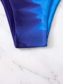 SHEIN Swim 紮染比基尼套裝繫帶抹胸文胸和低至臀部下裝2入組泳衣 - 彩色 - 查看 5