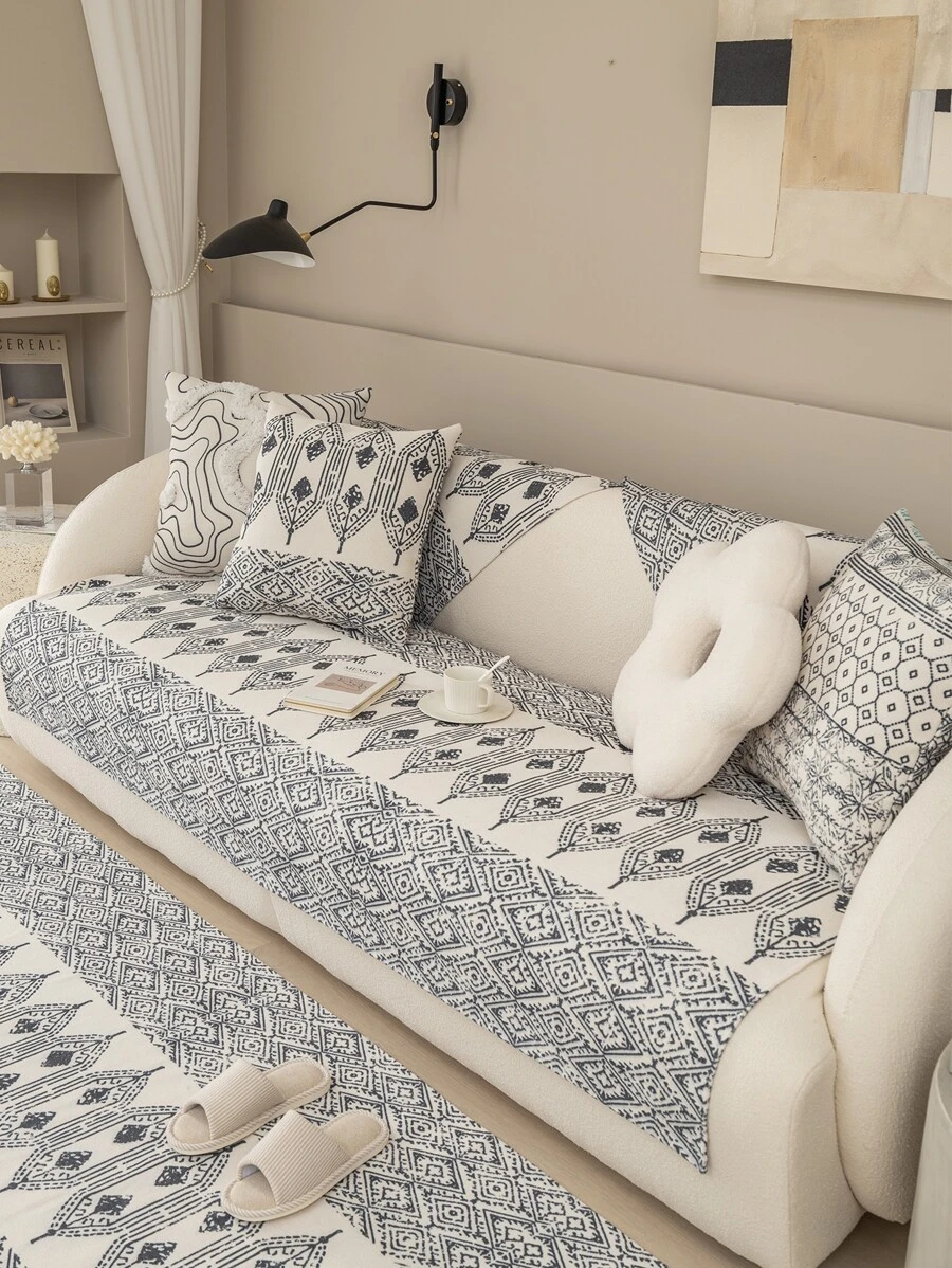 1pc Bohemian Style Printed Sofa Cushion Cover, Protective Sofa Slipcover For 1/2/3/4 Seater Couch, Pet Hair & Stain Resistant, All Season Use