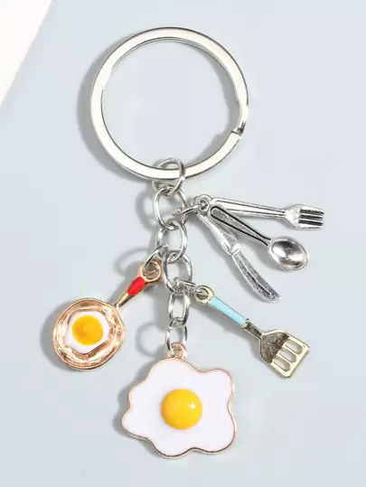 Street Fried Egg Charm Keychain Car Accessories Bag Charm School Cute Goth Y2k