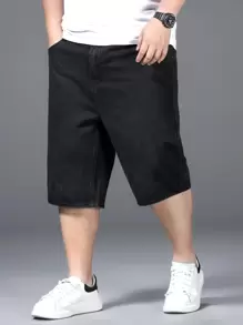 Manfinity Men Plus Slant Pocket Denim Shorts - Black - View 1