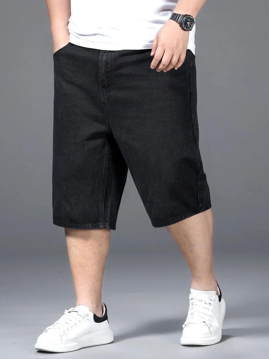 Manfinity Men Plus Slant Pocket Denim Shorts - Black - View 1
