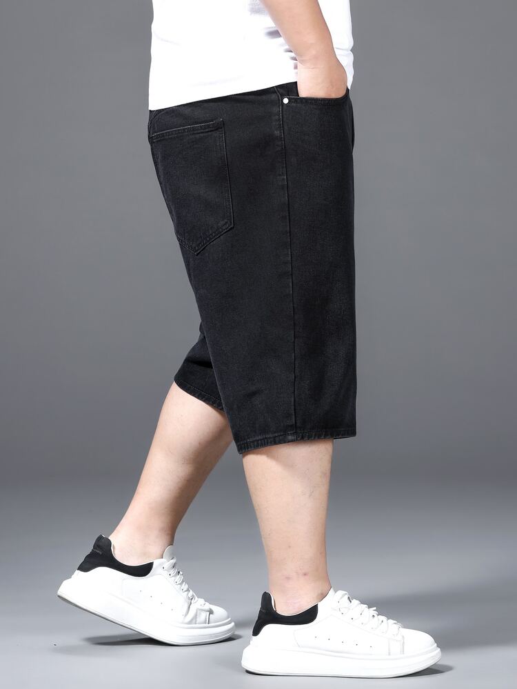 Manfinity Hombres Shorts en mezclilla con bolsillo oblicuo - Negro - Añade 3