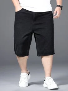 Manfinity Men Plus Slant Pocket Denim Shorts - Black - View 4