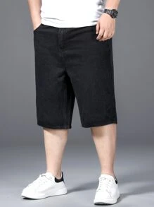 Manfinity Men Plus Slant Pocket Denim Shorts - Black - View 5