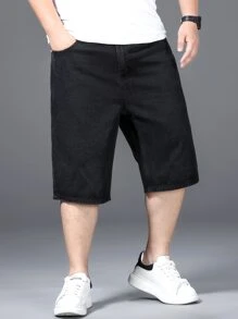 Manfinity Men Plus Slant Pocket Denim Shorts - Black - View 6