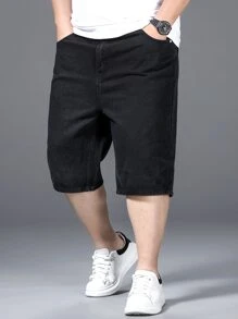 Manfinity Men Plus Slant Pocket Denim Shorts - Black - View 7