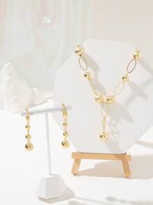 1 Set Unique Gold Bead Necklace And Earrings, Women's - Yellow Gold - View 4