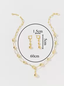 1 Set Unique Gold Bead Necklace And Earrings, Women's - Yellow Gold - View 5