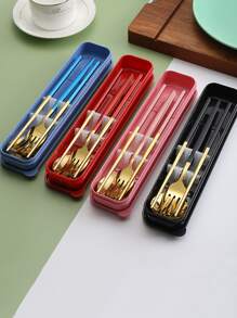 Cutlery Three-piece Stainless Steel Portable Spoon Fork Chopsticks Set - Red - View 7