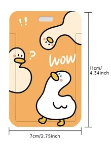 1pc Cartoon Duck Pattern Card Cover With Key Chain, Cute Portable Badge Holder For School Student, Office - Multicolor - View 3