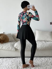 Swim Mulvari 4pack Full Body Random Tropical Print One Piece Swimsuit & Pants & Beach Skirt & Swim Cap - Multicolor - View 2