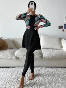 Swim Mulvari 4pack Full Body Random Tropical Print One Piece Swimsuit & Pants & Beach Skirt & Swim Cap - Multicolor - View 5