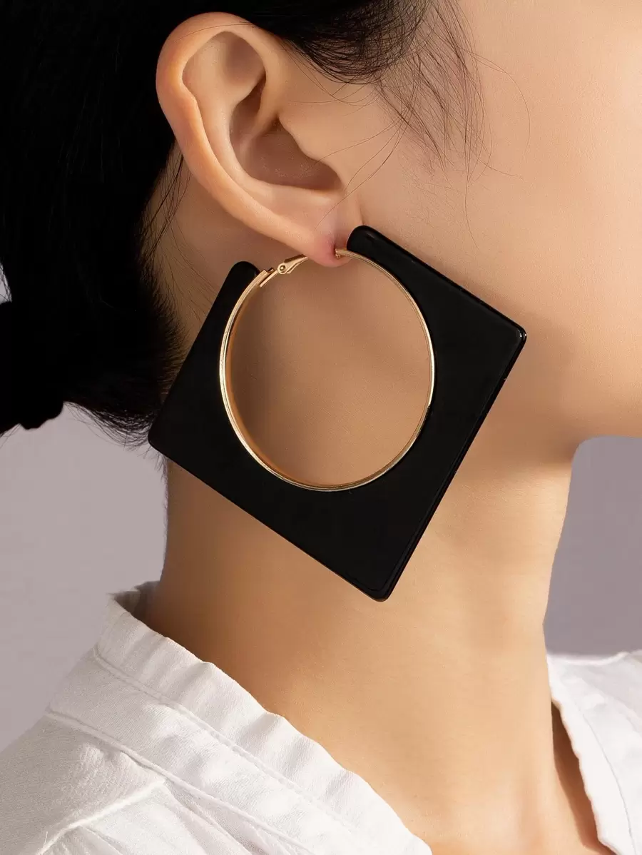 1pair Geometric Square Polyresin Earrings - Black - View 1