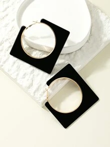 1pair Geometric Square Polyresin Earrings - Black - View 2