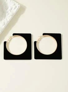 1pair Geometric Square Polyresin Earrings - Black - View 4