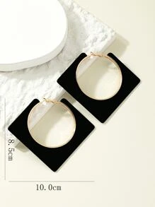 1pair Geometric Square Polyresin Earrings - Black - View 5