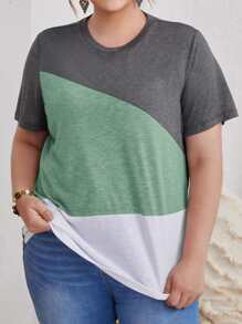 EMERY ROSE Plus Colorblock Tee - Mint Green - View 3