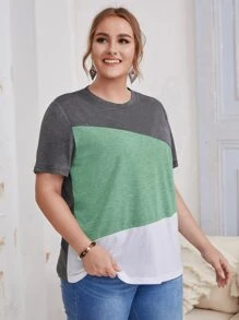 EMERY ROSE Plus Colorblock Tee - Mint Green - View 4