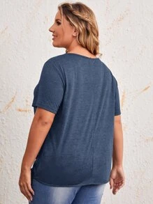 EMERY ROSE 大碼素色折疊細節T恤 - 霧霾藍 - 查看 2