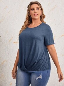 EMERY ROSE 大碼素色折疊細節T恤 - 霧霾藍 - 查看 4