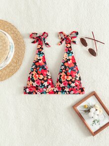 SHEIN Swim Top de bikini con estampado floral y tirantes ajustables para el verano - Multicolor - Ver 3