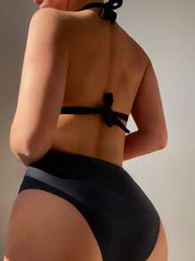 Bikini de malla de contraste liso - Negro - Ver 3