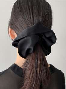 1pc Shiny Satin Versatile Extra Large Bow Scrunchie, Women's Bow Scrunchie, Suitable For Any Occasion - Black - View 7