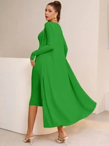 Mulvari Abrigo de parte delantera abierta con vestido sin cinturón - Verde - Ver 2