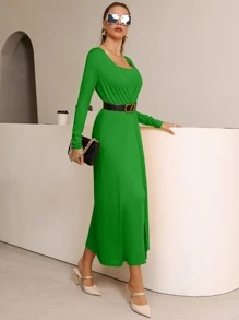 Mulvari Abrigo de parte delantera abierta con vestido sin cinturón - Verde - Ver 3