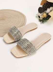 Sandales plates glamour pour femme,sandales en relief de crocodile avec strass multi sangle