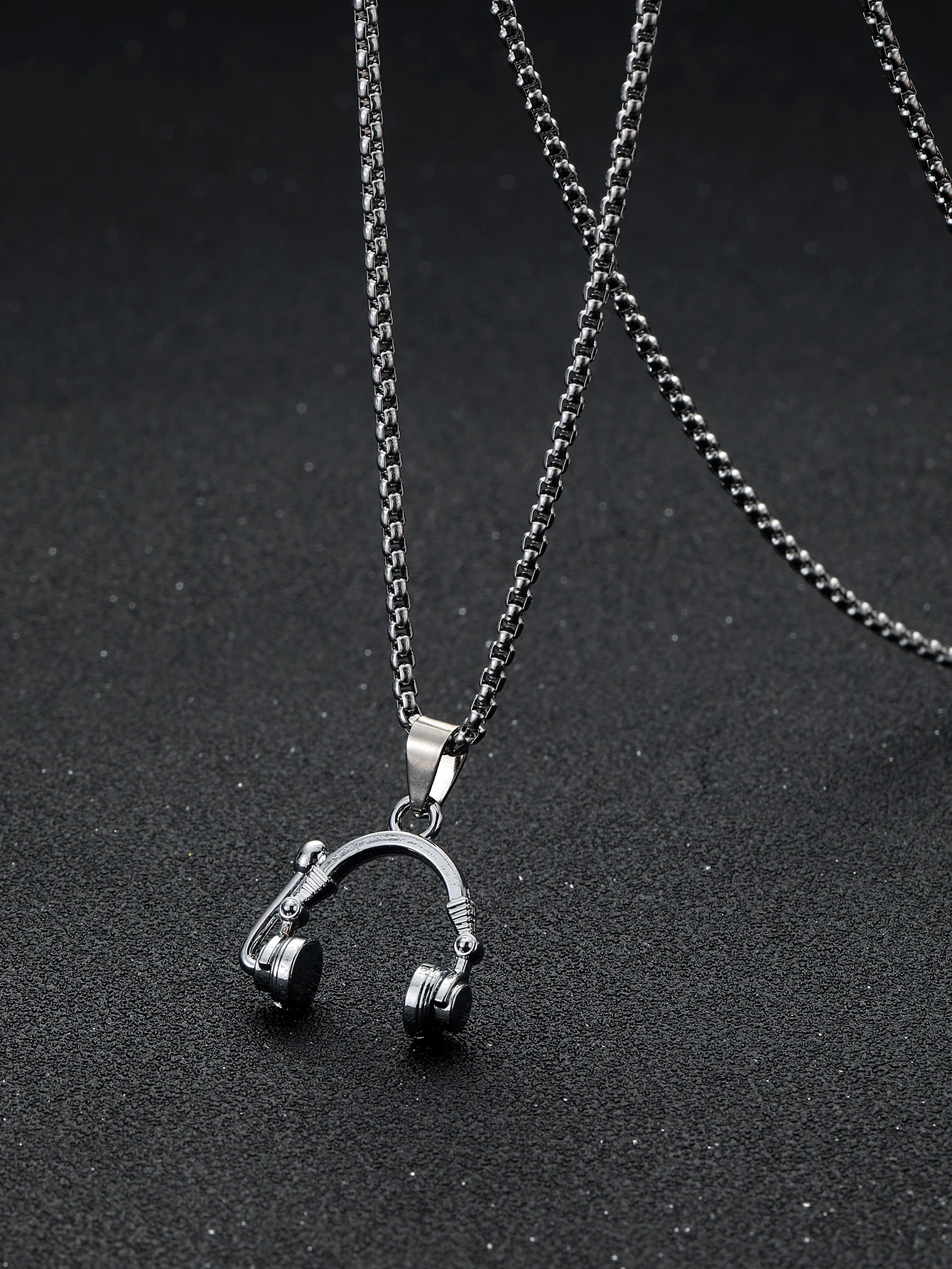 zxcs Musica Cuffie Ciondolo Collana Catena Lunga Catena da Uomo Donna Hip Hop Jewelry Rock Headset Collana Regalo Maschile-Black