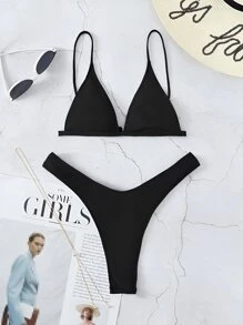 Bikini triangulo con ribete de corte alto - Negro - Ver 1