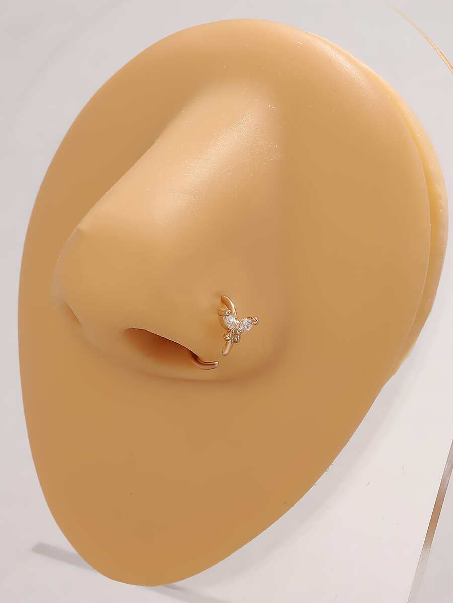 1個簡約的皇冠&蝴蝶&葉子形狀的鋯石鼻環,獨特的時尚配飾