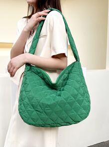 Quilted Large Capacity Bucket Bag - Green - View 4