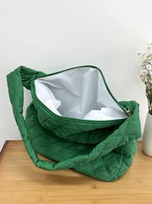 Quilted Large Capacity Bucket Bag - Green - View 5